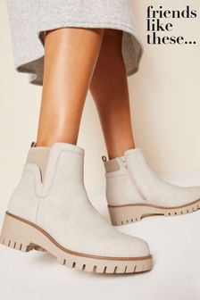 Friends Like These Cream Faux Leather Wedge Cheslea Ankle Boot (Q12625) | 54 €