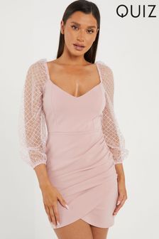 Quiz Pink Ruched Glitter Dress (Q12808) | $64