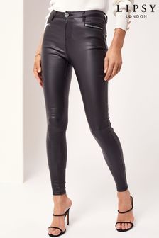 Lipsy Authentic Coated Black Petite Mid Rise Skinny Kate Jeans (Q12887) | $67