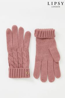 Roze - Lipsy - Behaaglijke kabelgebreide handschoenen (Q12937) | €13