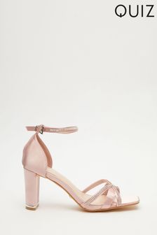 Quiz Pink Satin Cross Diamante Strap Block Heel Sandals (Q12992) | 44 €