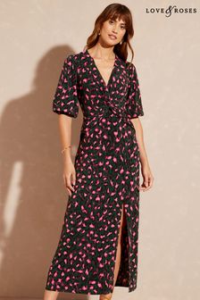 Трикотажное платье миди с V-образным вырезом и перекрученной отделкой Love & Roses (Q13012) | €30