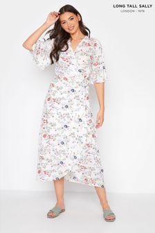 Long Tall Sally White Angel Sleeve Floral Wrap Dress (Q13040) | €23
