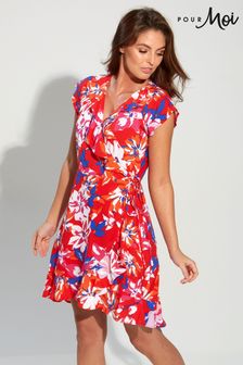 Pour Moi Red Floral Woven Wrap Beach Dress (Q13238) | kr415