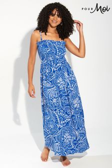 Pour Moi Blue Paisley Removable Straps Shirred Bodice Maxi Dress (Q13247) | €40