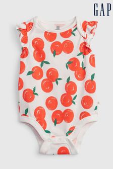 Gap White Orange Print Organic Cotton Mix and Match Flutter Bodysuit (Q13615) | €9