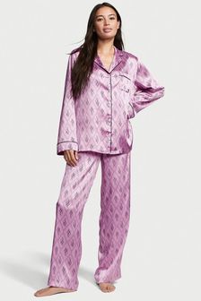 Victoria's Secret Bikini Pink Logo Satin Long Pyjamas (Q13725) | €34