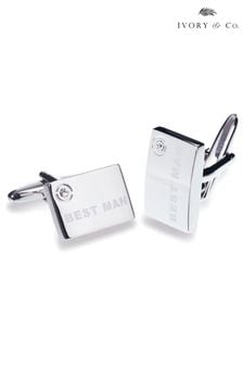 Ivory & Co Silver Best Man Rhodium Crystal Engraved Cufflinks (Q14159) | €40