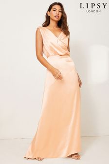 Gold - Lipsy Maisie Satin Drape Bridesmaid Dress (Q14881) | BGN224