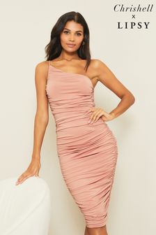 Lipsy Nude One Shoulder Slinky Midi Dress (Q14888) | $71