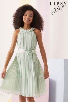 Lipsy Green Pleated Chiffon Occasion Dress (Q15006) | $68 - $78