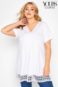 לבן - חולצת טוניקה עם גימור קרושה של Yours למידות גדולות (Q15286) | ‏140 ₪