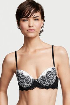 Victoria's Secret Black And White Smooth Lace Wing Lightly Lined Demi Bra (Q15470) | €51