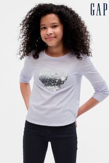 Violett - Gap Langärmeliges Shirt mit Rundhalsausschnitt und Einhorn-Grafik mit Pailletten (4-13yrs) (Q15483) | 22 €