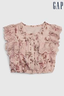 Gap Pink LoveShackFancy Girls Floral Ruffle Button-Front Top (Q15484) | €23