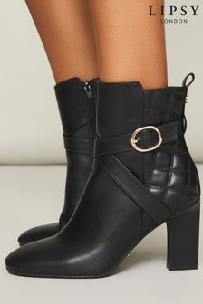 Lipsy Black Quilted Buckle High Heeled Leather Look Ankle Boot (Q15944) | BGN 143