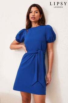 Kobaltblauw - Lipsy jurk met ceintuur en korte mouwen (Q16080) | €34