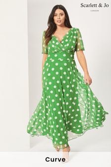 Scarlett & Jo Green Polka Dot Isabelle Print Float Sleeve Maxi Dress (Q16237) | €87