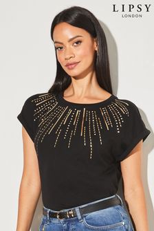 Lipsy Black Sequin Round Neck T-Shirt (Q16827) | $45