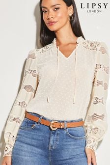 חולצת דובי שיפון עם שרוול ארוך ותחרה מבפנים של Lipsy (Q16834) | ‏160 ‏₪