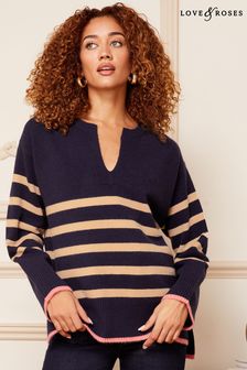 Love & Roses Navy Blue V Neck Long Sleeve Knitted Jumper (Q16878) | €23