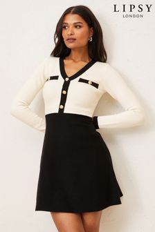Lipsy Monochrome 2 in 1 Knitted Fit and Flare Dress (Q16892) | €31