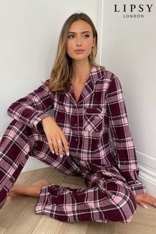 Lipsy Berry Red Regular Cosy Check Long Leg Pyjama Set (Q17055) | €48