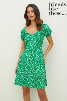 Friends Like These Green Zebra Sweetheart Mini Ruffle Dress (Q17196) | $39