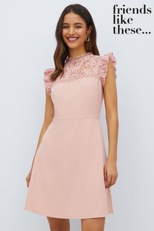 Friends Like These Pink Lace Yoke Sleeveless Mini Dress (Q17198) | ₪ 121