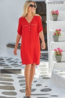 Sosandar Red Button Front Zip Detail Shift Dress (Q17284) | €43