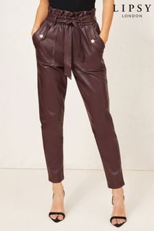 Lipsy Berry Red Regular Faux Leather Paper Bag Trouser (Q17380) | €25
