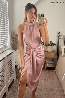 Style Cheat Pink Valencia Drape Midi Skirt (Q17476) | ₪ 163