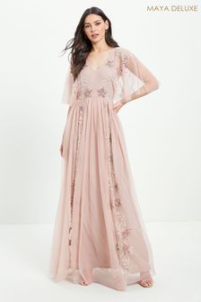 Maya Pink Floral Embellished Cape Sleeve Maxi Dress (Q17842) | 181 €