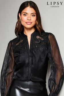 Lipsy Black Long Sleeve Sheer Artwork Button Through Shirt (Q18178) | €35