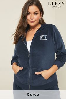 Lipsy Navy Curve Velour Hoodie (Q18711) | TRY 337
