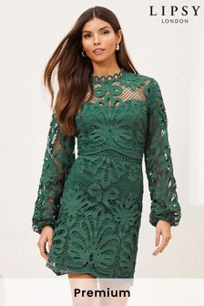 Lipsy Green Premium Scallop Lace Overlay A Line Dress (Q18715) | DKK1,000