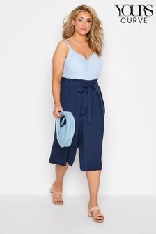 כחול  - חצאית-מכנס מאריג טוויל של Yours למידות גדולות עם כיווצים וחגורה בצבע שטיפה (Q19290) | ‏135 ₪
