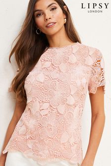 Lipsy Nude Short Sleeve Lace Top (Q19514) | €20.50