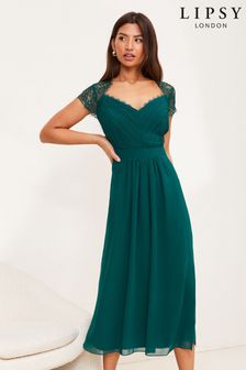 Lipsy Green Bridesmaid Lace Sleeve Midi Dress (Q19525) | €110