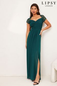 Lipsy Green Regular Bridesmaid Lace Sleeve Maxi Dress (Q19526) | CHF 98