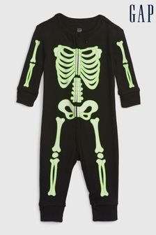 Gap Black Organic Cotton Glow-In-The-Dark Skeleton Baby Sleepsuit (Q20196) | €12.50