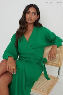 Изумрудно-зеленый - Вязаное платье миди с запахом Pretty Lavish Beau (Q20281) | €33