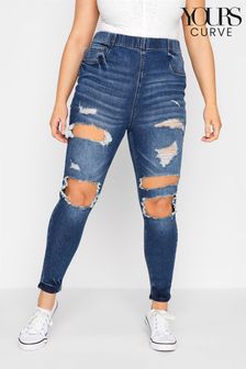 Yours Curve Blue Ripped Jenny Jegging (Q20307) | €38