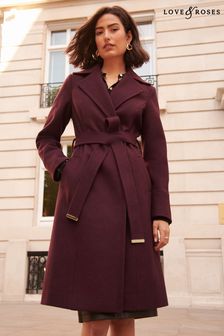 Love & Roses Berry Red Belted Wrap Coat (Q20456) | R1 219