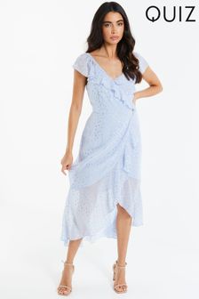 Quiz Light Blue Chiffon Wrap Midi Dress (Q20575) | €46