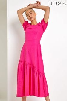 Dusk Pink Square Neck Asymmetric Tiered Midi Dress (Q20595) | €29