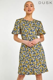 Dusk Yellow Ditsy Daisy Print Tea Dress (Q20598) | 120 zł
