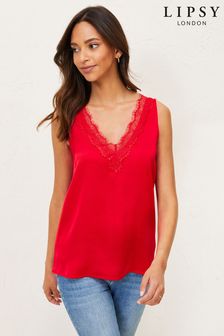 Rdeča - Lipsy majica s tankimi naramnicami in V-izrezom (Q20625) | €12