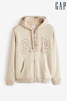Gap Cream Logo Sherpa-Lined Zip Up Hoodie (Q21054) | LEI 358