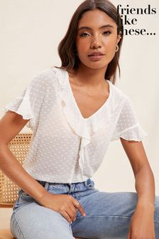 Friends Like These White V Neck Ruffle Front Puff Sleeve Blouse (Q21146) | €15.50